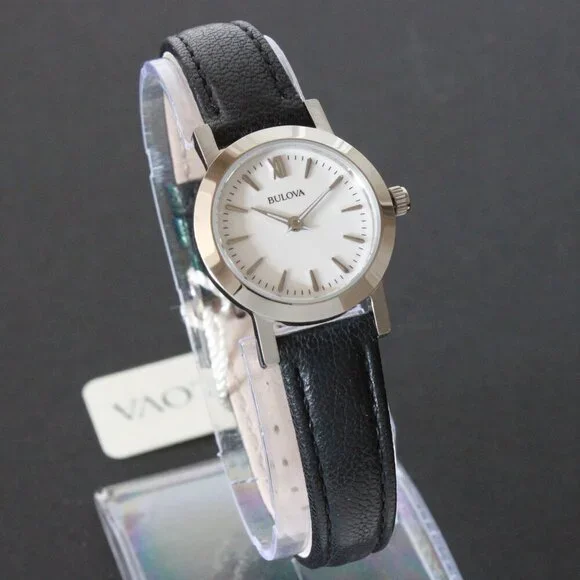 Bulova Ladies Dress Watch Two Hander Silver Dial Black Leather Strap 24mm - Picture 2 of 13